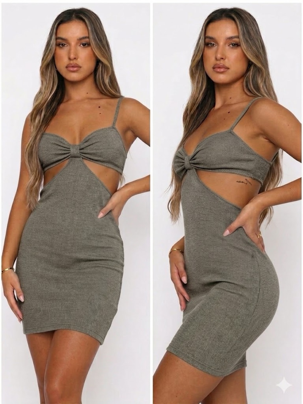 White Fox Boutique Olive Twist Cutout Bodycon Mini Dress